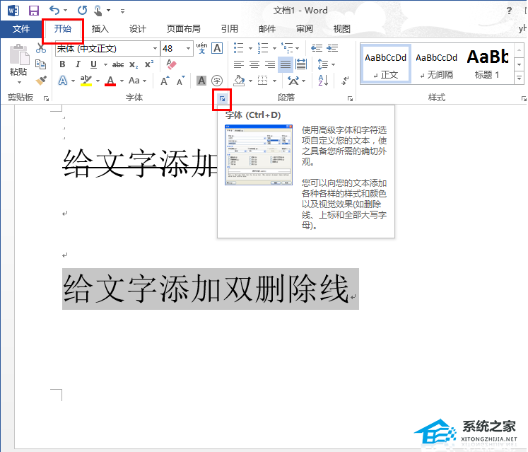 如何在Word中给文本加双删除线
