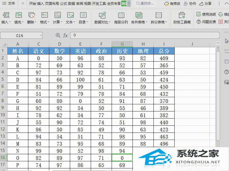 Wps中如何快速清除表0值
