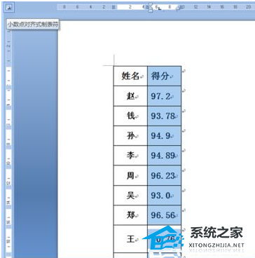 Word文档插入表格数据时如何设置数字的小数点对齐方式