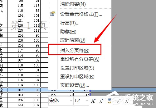 excel表格插入分页符